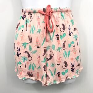 Essential Brands Jungle Print Pajama Shorts L Elastic Drawstring Waist NWOT